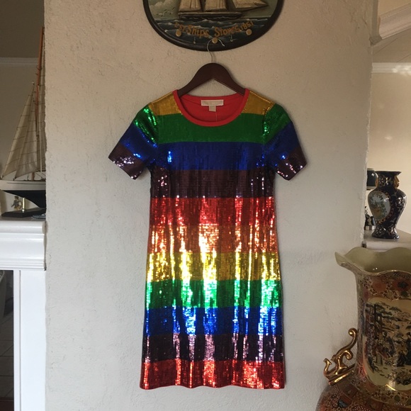 Michael Michael Kors Rainbow Striped Sequined Dress - Picture 3 of 16